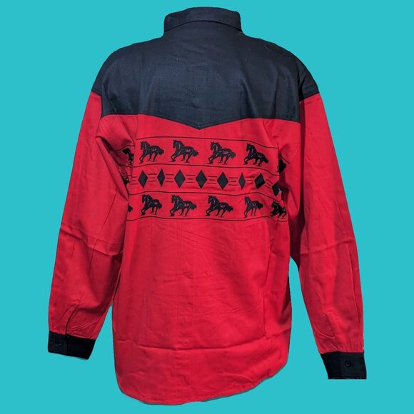 Gordon & James Vintage Women's Red Black Mustang Western Shirt Size L NWT - Picture 2 of 8